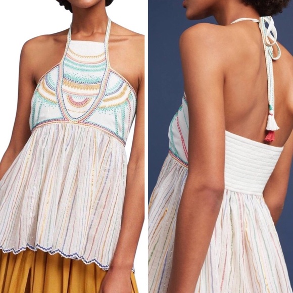 Anthropologie Tops - ANTHROPOLOGIE FLOREAT Embroidered Itzel Halter Top
